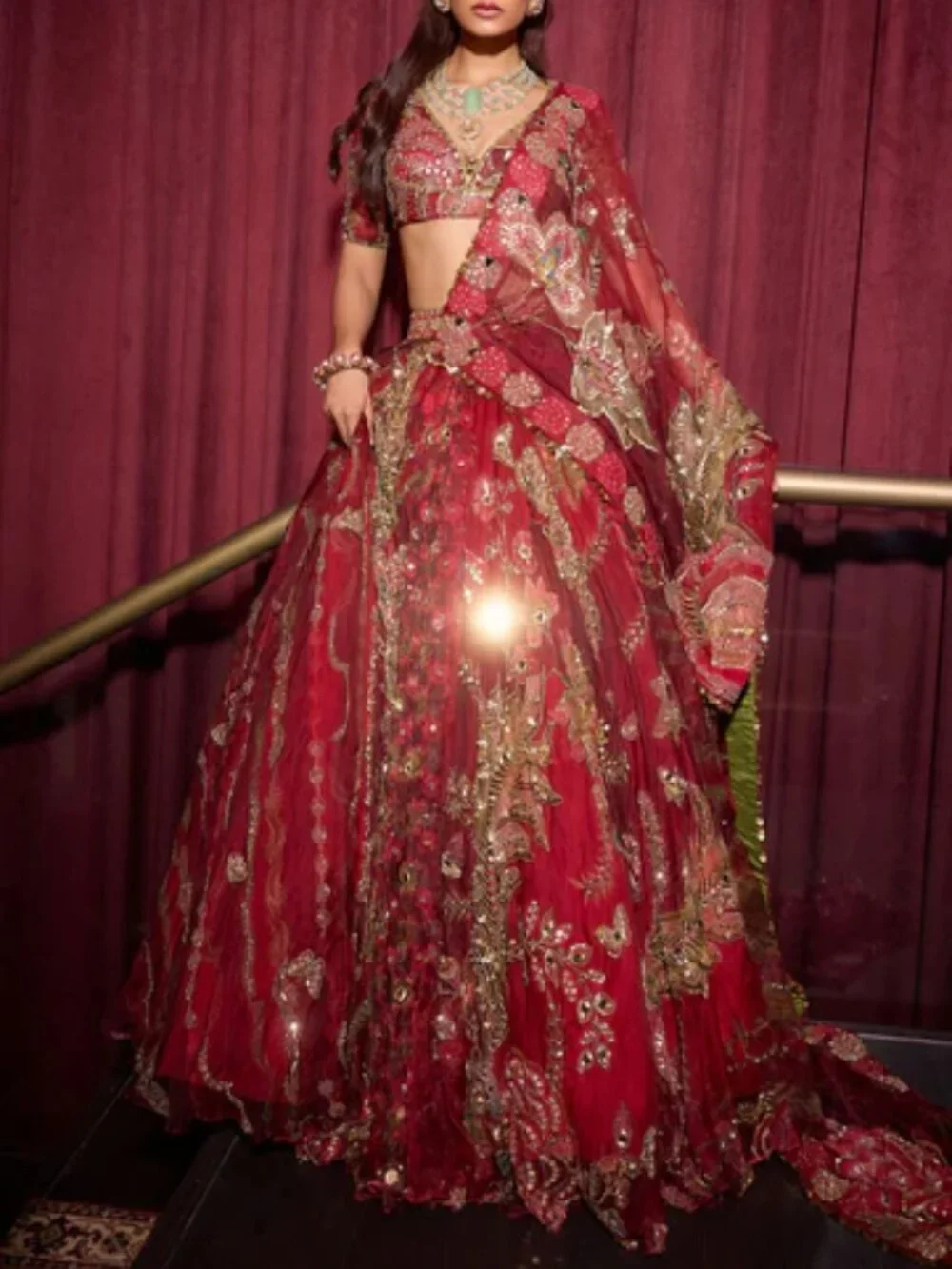 Mahima Mahajan Dark Red Lengha Ehlam with Veil (MMM-WF24-954) - Picture 10 of 12